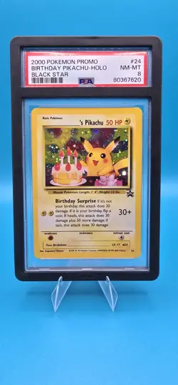 Birthday Pikachu Holo #24 Black Star Promo Pokemon PSA 8 🎂🎈 w Swirl 🌀 - Image 1