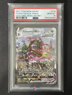 PSA 10 Rayquaza VMAX 218/203 Alt Art Pokemon Evolving Skies NEW CERT CLEAN COPY! - Image 1