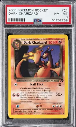 2000 POKEMON ROCKET #21 DARK CHARIZARD PSA 8 - Image 1