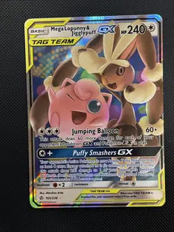 Pokemon Mega Lopunny & Jigglypuff GX TAG TEAM Full Art Holo Ultra Rare 165/236 - Image 1