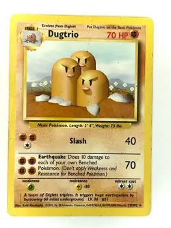 Dugtrio 19/102 Rare Base Set Unlimited Pokemon Moderately Played - Image 1