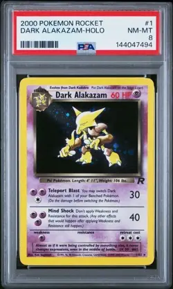 2000 POKEMON ROCKET #1 DARK ALAKAZAM-HOLO PSA 8 - Image 1