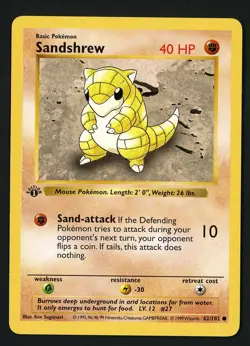 Sandshrew MP 62/102 - 1st Edition Base Set Shadowless - Pokemon 1999 (A) - Image 1