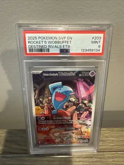 2025 Pokemon En Rockets Wobbuffet Destined Rivals ETB Promo #203 PSA MINT 9 - Image 1