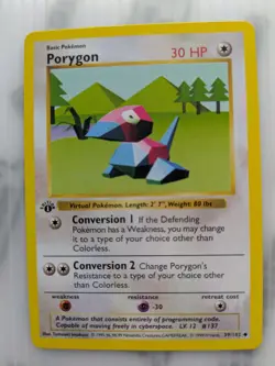 Porygon 1st Edition Shadowless 39/102 Pokemon Card - Image 1