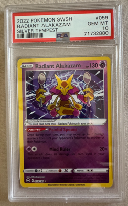 PSA 10 GEM MINT Radiant Alakazam 059 Silver Tempest Pokemon Card 2022 - Image 1