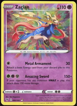 Zacian 082/185 Amazing Rare Vivid Voltage Pokemon Holo Near Mint - Image 1
