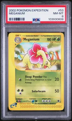 2002 POKEMON EXPEDITION #53 MEGANIUM PSA 8 - Image 1