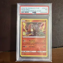 2018 Pokemon SM Black Star Promo Staff #SM219 Entei Holo PSA 7 NM - Image 1
