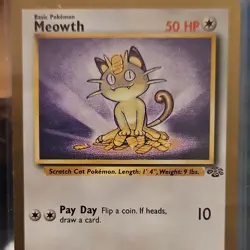 Wizards of the Coast Meowth 56/64 Jungle Unlimited Common 50 HP Pokemon TCG 1999 - Image 1