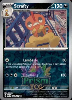 Scrafty 61/91 Uncommon Reverse Holo Paldean Fates Pokemon - Image 1