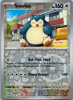 2024 Pokemon Twilight Masquerade Snorlax 136/167 Reverse Holo TCG - Image 1
