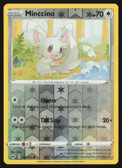 SWSH01: Sword & Shield Base Set Minccino (145) #145/202 Reverse Holo Pokemon - Image 1