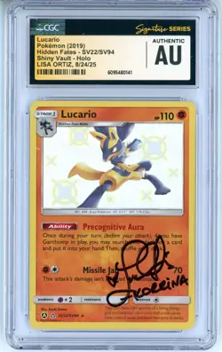 CGC Signed Lisa Ortiz Pokemon Lucario SV22/SV94 Hidden Fates: Shiny Vault Holo - Image 1
