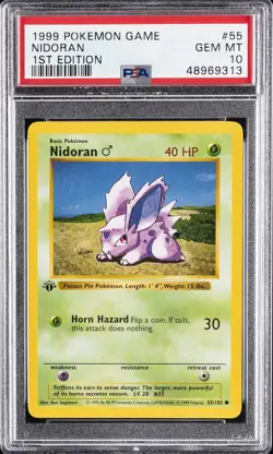 1999 POKEMON GAME 1ST EDITION #55 NIDORAN PSA 10 - Image 1