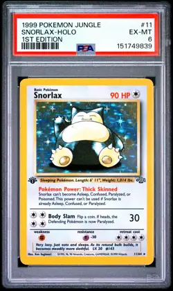 1999 Pokemon Jungle 1st Edition 11 Snorlax Holo PSA 6 151749839 - Image 1