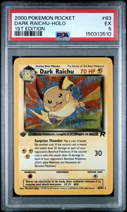 2000 Pokemon Team Rocket First Edition 83 Dark Raichu Holo PSA 5 150313510 - Image 1