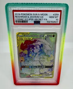 2019 Pokemon Cosmic Eclipse Reshiram & Zekrom Gx #259 PSA 10 Secret Rainbow Rare - Image 1