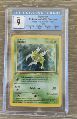 1999 Pokemon Jungle Scyther 10/64 1st Edition Holo CGC 9 Mint GERMAN - Image 1