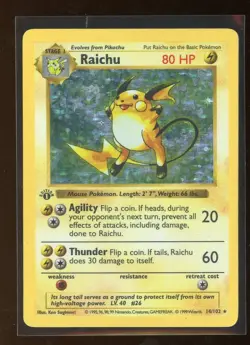 1999 Pokemon 1ST EDITION Game Base Set Raichu 14/102 Holo Foil Shadowless WOTC - Image 1