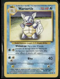1999 Pokemon TCG Base Set Unlimited Uncommon #42 Wartortle H - Image 1