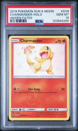 2019 Pokemon Sun & Moon Hidden Fates Charmander Holo PSA 10 Gem SV6/SV94 (4269) - Image 1