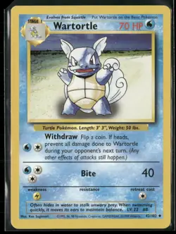 1999 Pokemon TCG Base Set Unlimited Uncommon #42 Wartortle G - Image 1