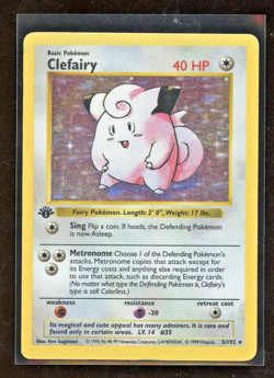 1999 Pokemon 1ST EDITION Game Base Set Clefairy 5/102 Holo Foil Shadowless WOTC - Image 1