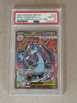 2025 Pokemon Mep EN-Me Black Star Promo Mega Charizard X EX PSA 10 #023 - Image 1