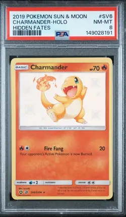 2019 POKEMON SUN & MOON HIDDEN FATES #SV6 CHARMANDER-HOLO PSA 8 - Image 1
