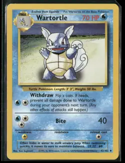 1999 Pokemon TCG Base Set Unlimited Uncommon #42 Wartortle D - Image 1