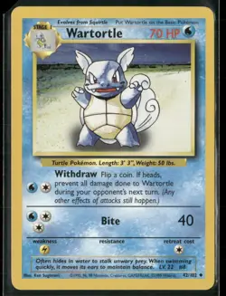 1999 Pokemon TCG Base Set Unlimited Uncommon #42 Wartortle C - Image 1