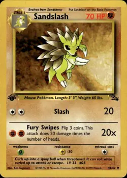 Sandslash Uncommon Fossil 41/62 Fighting 1st Edition Pokemon Card - Image 1