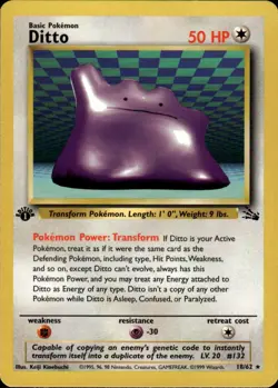 Ditto 18 Rare Fossil 18/62 Colorless 1st Edition Pokemon Card - Image 1