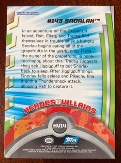 Pokemon Topps Heroes & Villians Series 3 Snorlax 143 HV14 TV Animation Blue Logo - Image 2