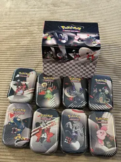Pokemon TCG SV10.5 Black Bolt & White Flare Unova Mini Tin Display Full Set Of 8 - Image 1