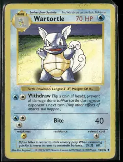 1999 Pokemon TCG Base Set Unlimited Uncommon #42 Wartortle A - Image 1