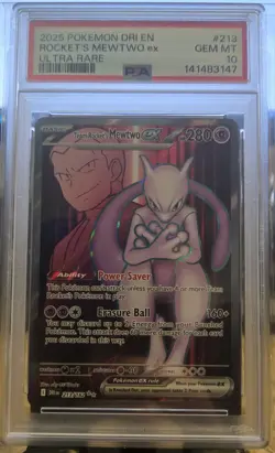 Pokemon Destined Rivals - Team Rocket's Mewtwo Ultra Rare #213/182 PSA 10 - Image 3