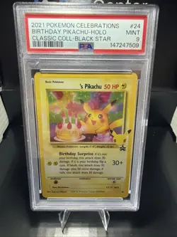PSA 9 Birthday Pikachu 24 Celebrations 25th Anniversary Black Star Promo Pokemon - Image 1