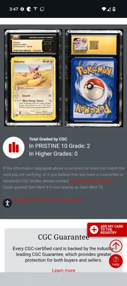 (POP 2) CGC 10 PRISTINE 2003 Cat Pokemon Delcatty 34/100 EX Sandstorm Card - Image 4
