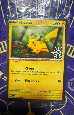 Pikachu 3X Swirl 025/165 Factory Sealed Snowflake Stamped Cosmos Holo Pokemon - Image 1