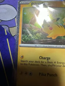 Pikachu 3X Swirl 025/165 Factory Sealed Snowflake Stamped Cosmos Holo Pokemon - Image 2