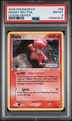 2006 POKEMON EX LEGEND MAKER #58 MAGBY-REVERSE FOIL PSA 8 - Image 1