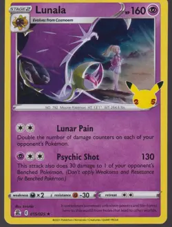 Lunala Holo Rare Celebrations 015/025 Pokemon Trading Card TCG - Image 1