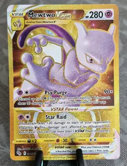 Pokemon Mewtwo VStar Gold Secret 086/078 Pokemon GO Holo Rare Card - Image 1