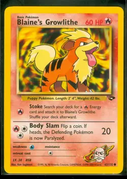 Pokemon BLAINE'S GROWLITHE 62/132 Gym Challenge - NEAR MINT/MINT - Image 1