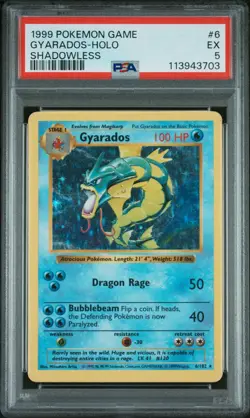 PSA 5 EX Gyarados 6/102 SHADOWLESS Base Set HOLO RARE Pokemon Card 687 - Image 1