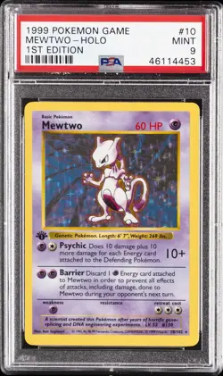 1999 POKEMON BASE SET 1ST EDITION #10 MEWTWO-HOLO PSA 9 - Image 1