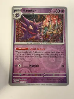 Pokemon TCG 151 Reverse Holographic Haunter 093/165 Near Mint - Image 1