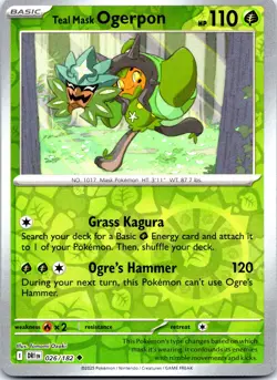 Pokemon Teal Mask Ogerpon SV10: Destined Rivals DRI REVERSE HOLO 026/182 NM TCG - Image 1